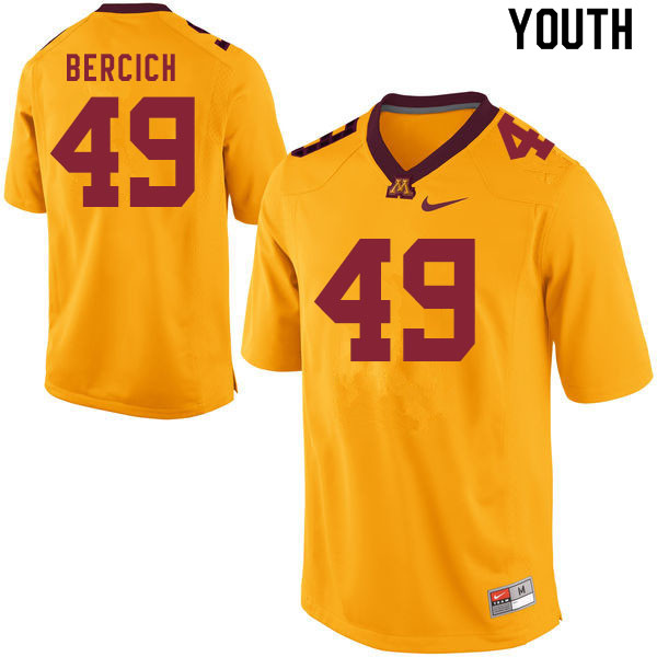 Youth #49 Peter Bercich Minnesota Golden Gophers College Football Jerseys Sale-Gold - Click Image to Close